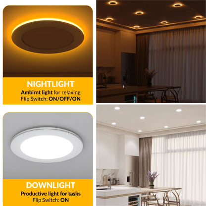 Recessed LED Lighting, 4 Inch, Slim, Wafer Thin, Night Light, Selectable CCT (2700K-5000K), 900 Lumens