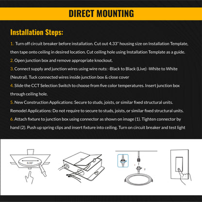 Recessed LED Lighting, 4 Inch, Slim, Wafer Thin, Night Light, Selectable CCT (2700K-5000K), 900 Lumens