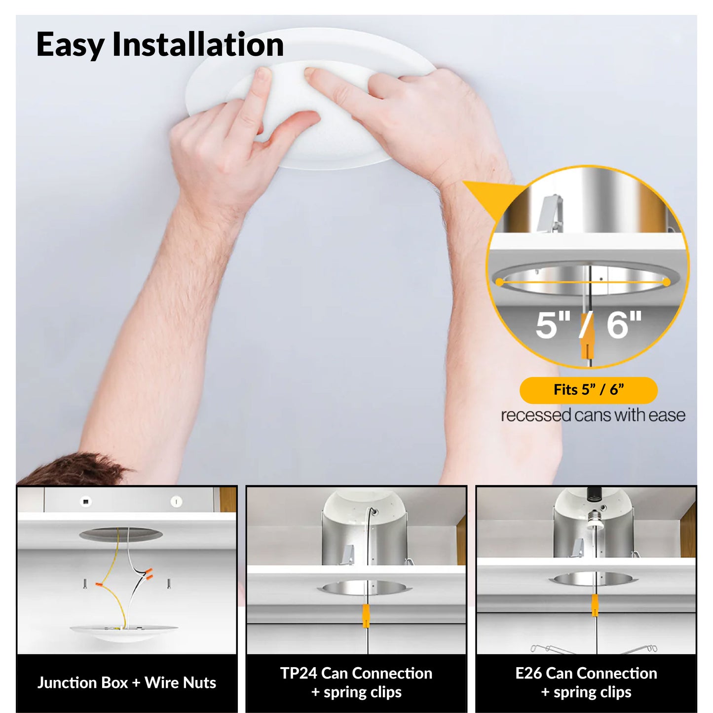 Recessed LED Lighting, 5-6 Inch, Disk Downlight, 18W, Selectable CCT, 1050 Lumens