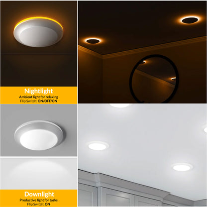 Recessed LED Lighting, 5-6 Inch, Disk Downlight, Night Light, 13W, Selectable CCT, 1200 Lumens