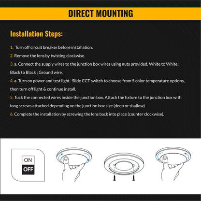 Recessed LED Lighting, 5-6 Inch, Disk Downlight, Night Light, 13W, Selectable CCT, 1200 Lumens