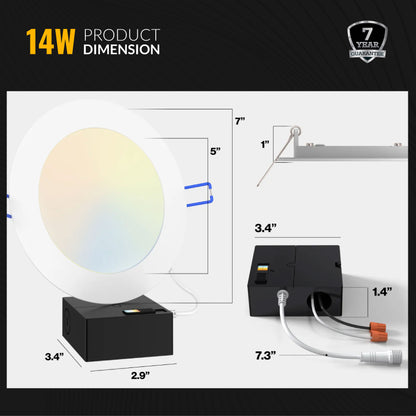 Recessed LED Lighting, 6 Inch, High Lumen Slim, Wafer Thin, Smooth Trim, Selectable CCT, 1500 Lumens