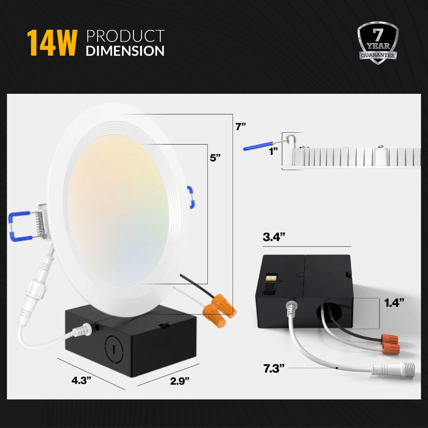 Recessed LED Lighting, 6 Inch, Selectable CCT, Slim, Wafer Thin, Baffle Trim, 850 Lumens