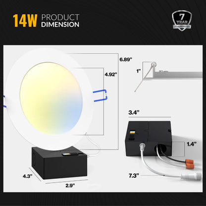 Recessed LED Lighting, 6 Inch, Slim, Selectable CCT, 850 Lumens