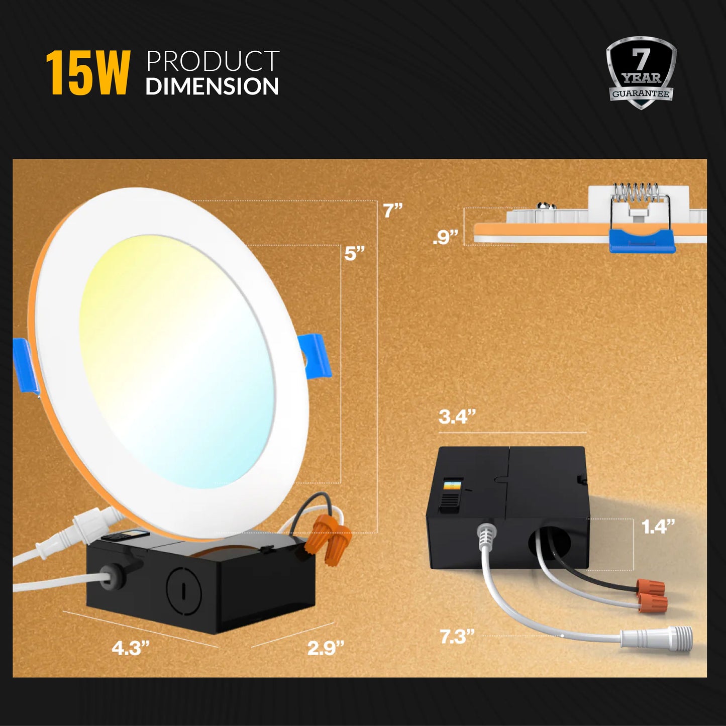 Recessed LED Lighting, 6 Inch, Slim, Wafer Thin, Night Light, Selectable CCT, 1500 Lumens