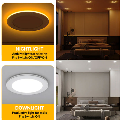 Recessed LED Lighting, 6 Inch, Slim, Wafer Thin, Night Light, Selectable CCT, 1500 Lumens