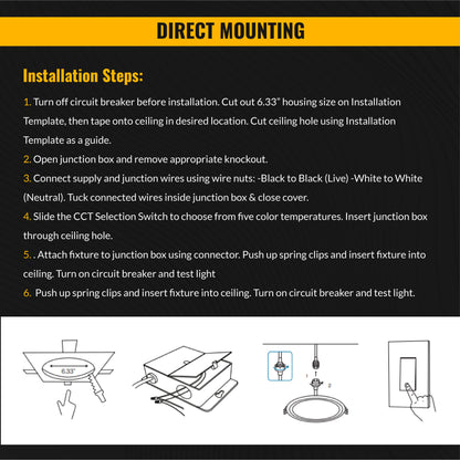 Recessed LED Lighting, 6 Inch, Slim, Wafer Thin, Night Light, Selectable CCT, 1500 Lumens