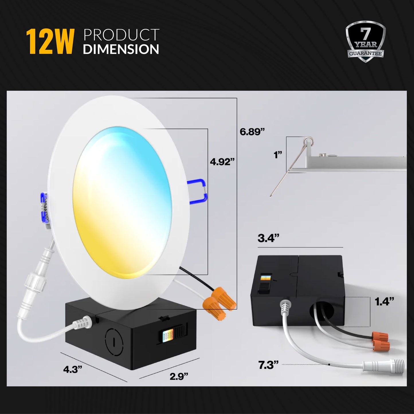 Recessed LED Lighting, 6 Inch, Slim, Wafer Thin, Selectable CCT, 1250 Lumens