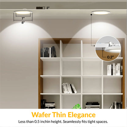 Recessed LED Lighting, 8 Inch, Slim, Wafer Thin, Night Light, Selectable CCT, 1350 Lumens