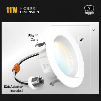 Recessed LED Retrofit Lighting, 4 Inch, Baffle, 660 Lumens, Selectable CCT