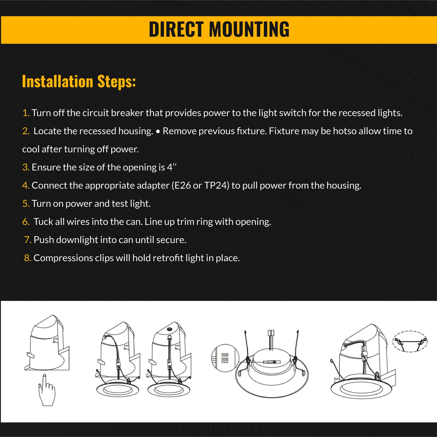 Recessed LED Retrofit Lighting, 4 Inch, Baffle, 660 Lumens, Selectable CCT