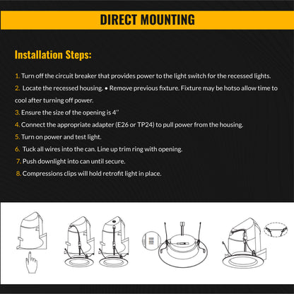 Recessed LED Retrofit Lighting, 4 Inch, Baffle, 660 Lumens, Selectable CCT