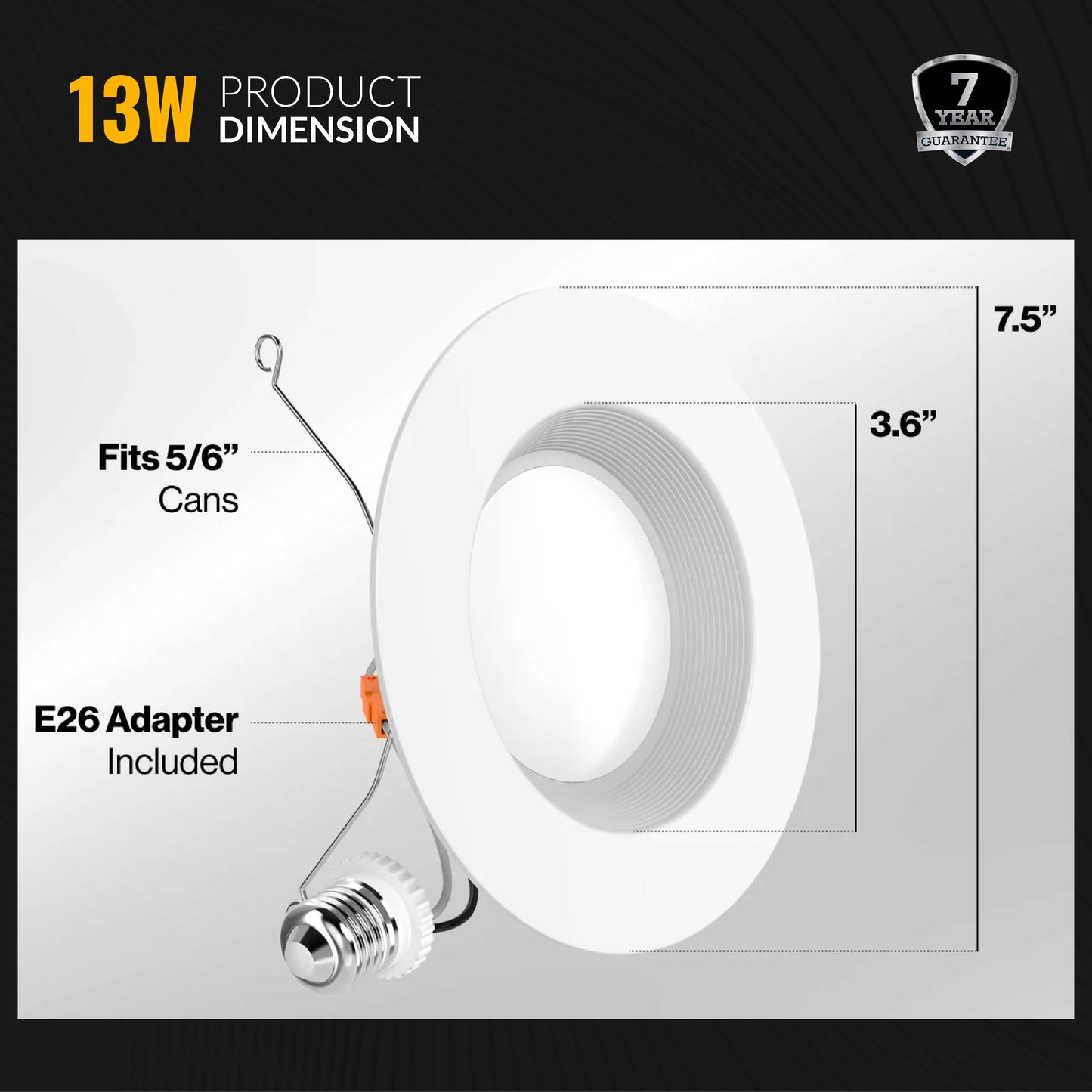 Recessed LED Retrofit Lighting, 5-6 Inch, Baffle, 1050 Lumens, Selectable CCT