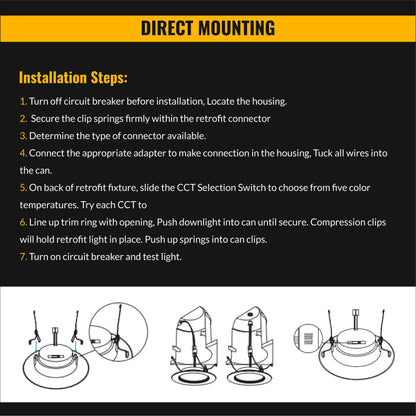 Recessed LED Retrofit Lighting, 5-6 Inch, Baffle, 1050 Lumens, Selectable CCT