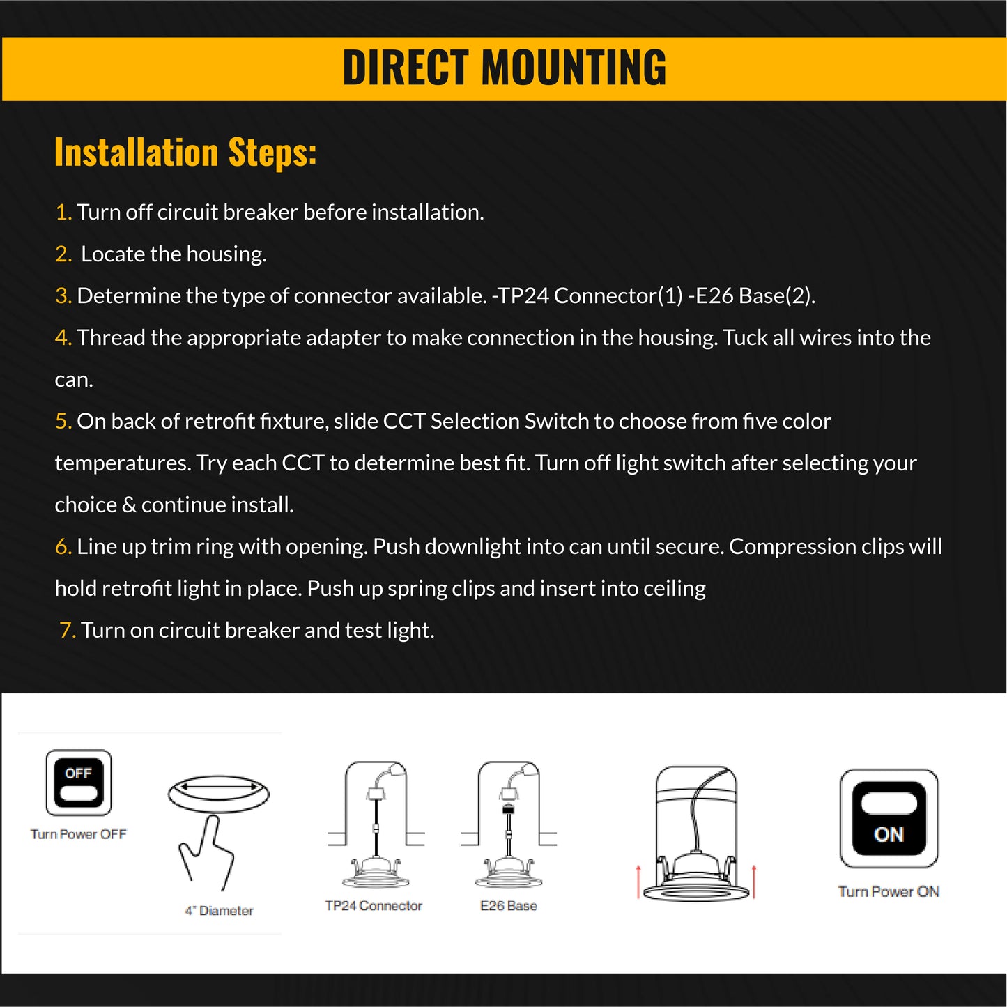 Recessed LED Retrofit Lighting, 5-6 Inch, Baffle, Selectable CCT, 1700 Lumens