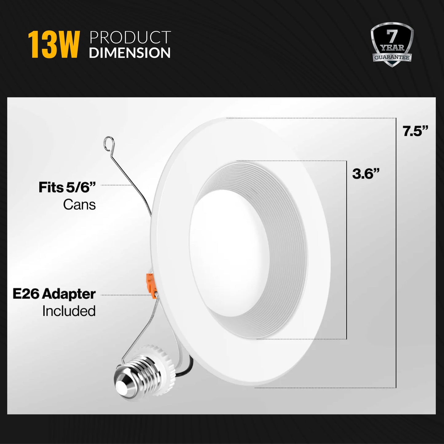 Recessed LED Retrofit Lighting, 5-6 Inch, Baffle, Selectable CCT, 965 Lumens