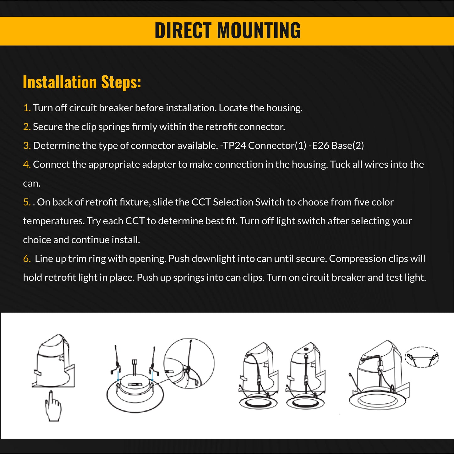 Recessed LED Retrofit Lighting, 5-6 Inch, Baffle, Selectable CCT, 965 Lumens