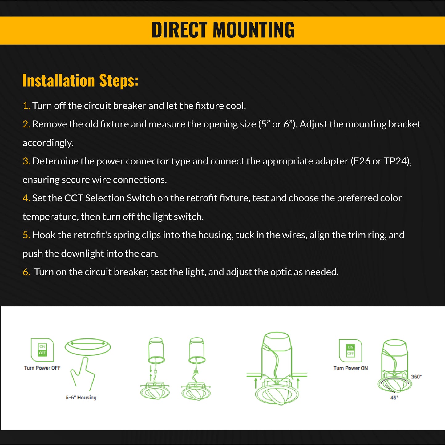 Recessed LED Retrofit Lighting, 5-6 Inch, Gimbal, 800 Lumens, Off White Trim, Selectable CCT