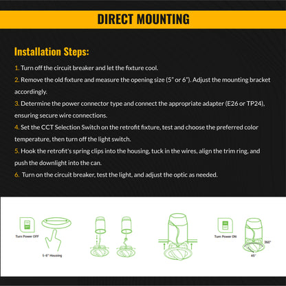 Recessed LED Retrofit Lighting, 5-6 Inch, Gimbal, 800 Lumens, Off White Trim, Selectable CCT