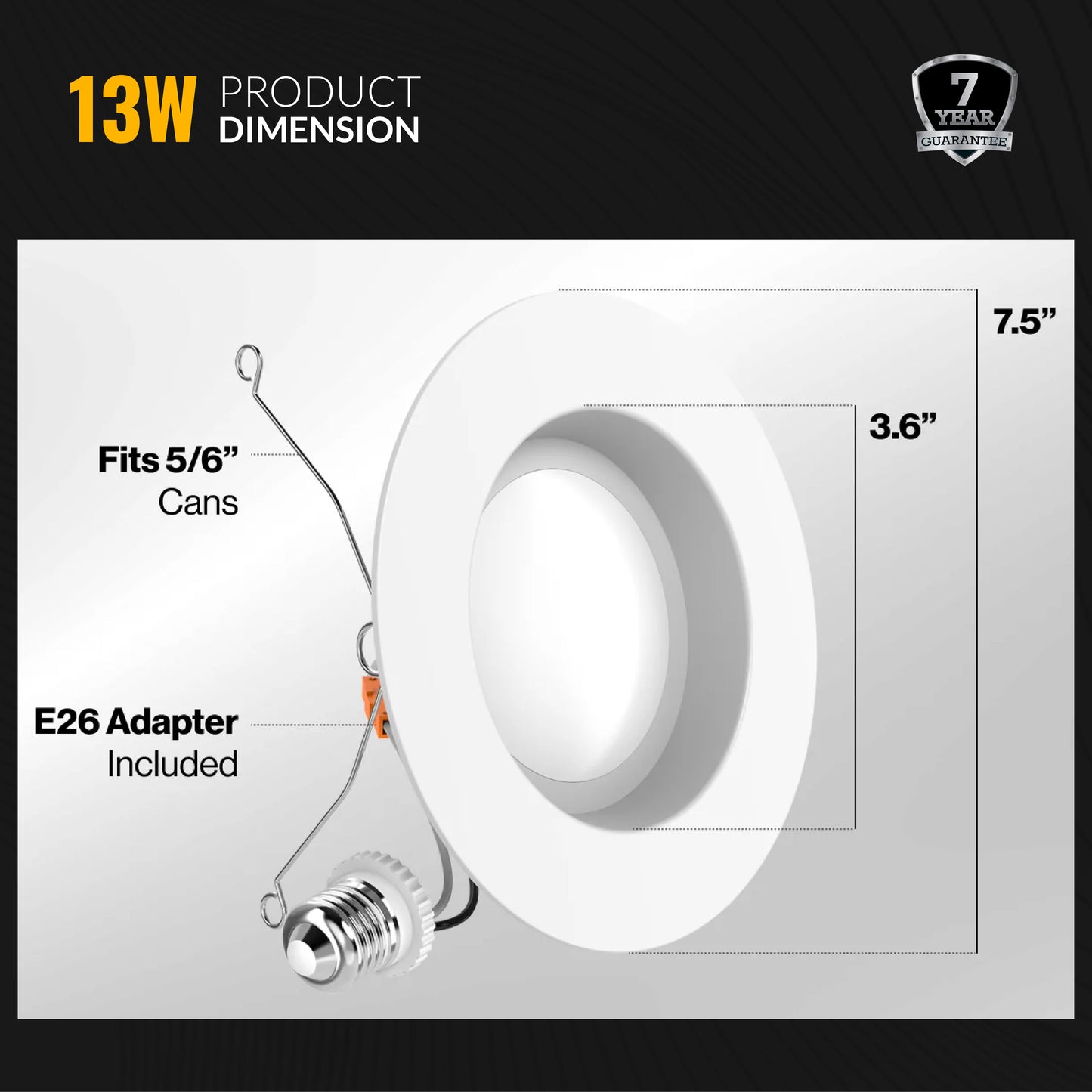 Recessed LED Retrofit Lighting, 5-6 Inch, Smooth, 965 Lumens, Selectable CCT (2700K-5000K)