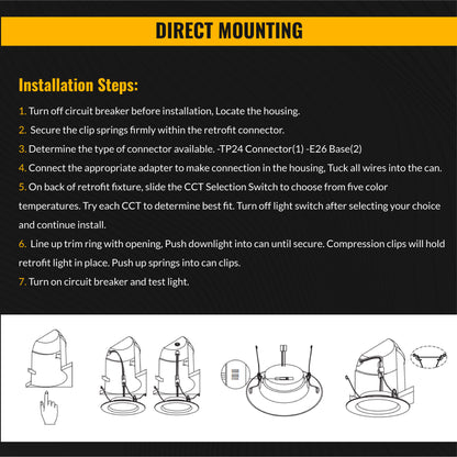 Recessed LED Retrofit Lighting, 5-6 Inch, Smooth, 965 Lumens, Selectable CCT (2700K-5000K)