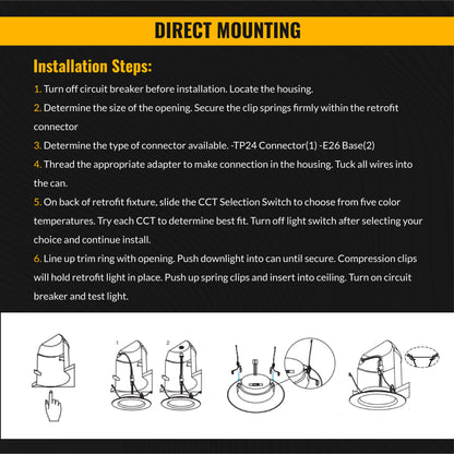 Recessed LED Retrofit Lighting, 5-6 Inch, Smooth, 965 Lumens, Selectable CCT (3000K-6500K)