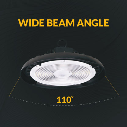 150w UFO LED High Bay 23300 Lumens, Adjustable Wattage & Selectable CCT 3500K-5000K